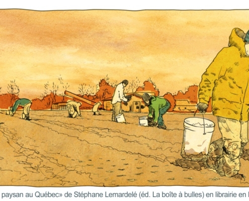Illustration de paysans travaillant sur une plantation d'ail